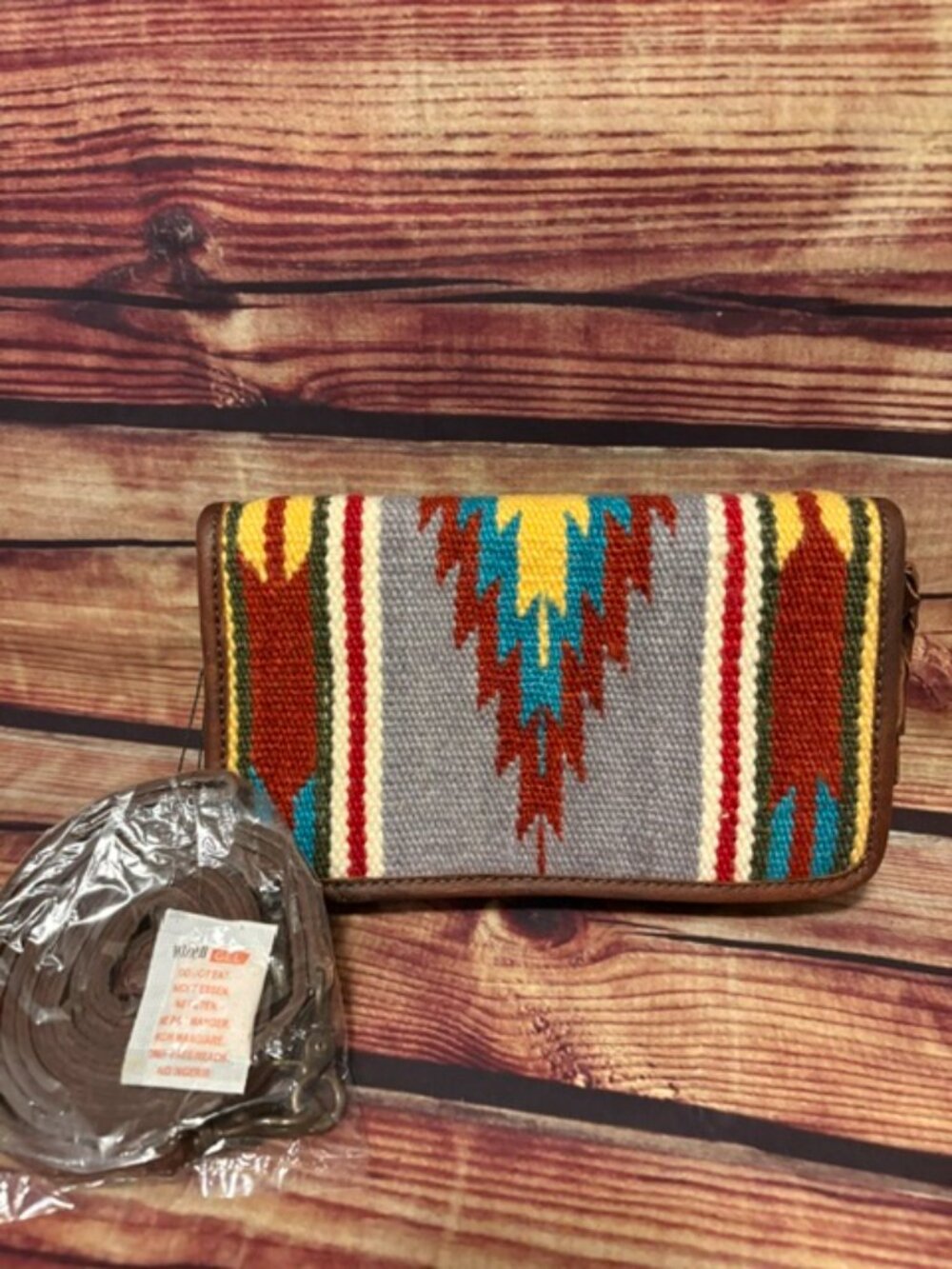 American Darling Southwestern Wool Organizer Crossbody Bag Leather Trim NWT